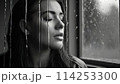 冷たい雨　悲しそうな女性 114253300