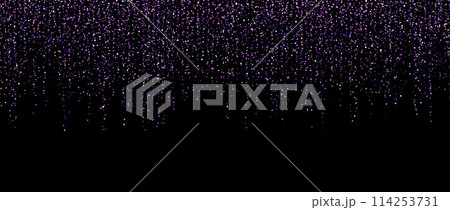 Purple confetti garland on dark background. Falling glitter and sparkle wallpaper. Violet and blue shining dots repeating pattern. Magic dust sparkling decoration for Christmas. Vector backdrop Purple confetti garland on dark background. Falling glitter and sparkle wallpaper. Violet and blue shining dots repeating pattern. Magic dust sparkling decoration for Christmas. Vector backdrop 114253731