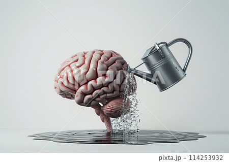 Metal Watering Can Pouring Water on Brain Metal Watering Can Pouring Water on Brain 114253932