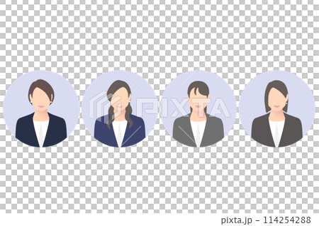 微笑的前切女性商務人士/經理,多圖標風格 微笑的前切女性商務人士/經理,多圖標風格 114254288