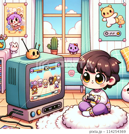 格闘ゲームに熱中する男の子 格闘ゲームに熱中する男の子 114254369