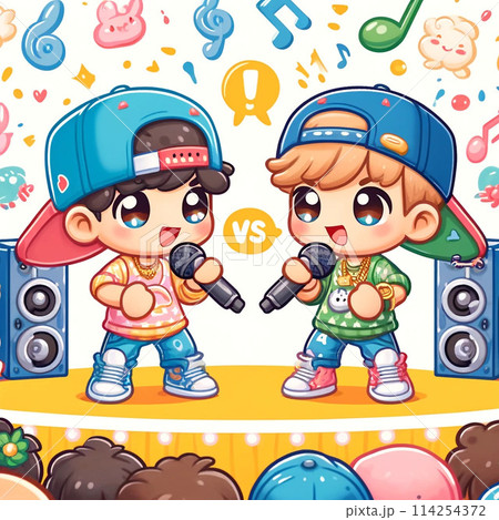 フリースタイルラップバトルをするかわいい絵 114254372