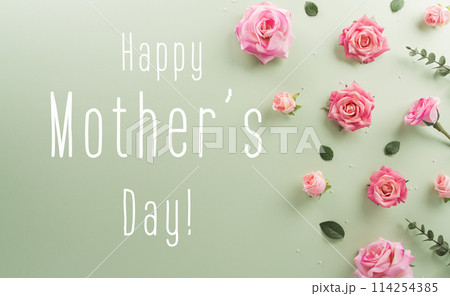 Happy Mother's day and Women's Day decoration concept made from flower on pastel background. Happy Mother's day and Women's Day decoration concept made from flower on pastel background. 114254385