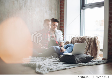 Homosexual partners working at office desk, relationships and business concept 114254403