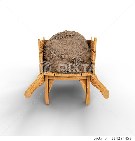 Wheelbarrow with Soil on White Background. 3D Illustration. File with Clipping Path. Wheelbarrow with Soil on White Background. 3D Illustration. File with Clipping Path. 114254453
