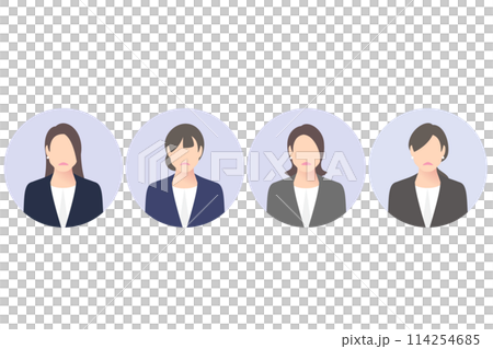 Disappointed, dissatisfied front-view female business person/manager, multiple icon style Disappointed, dissatisfied front-view female business person/manager, multiple icon style 114254685