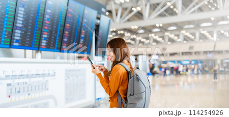 Young asian woman in international airport 114254926