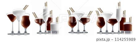 Set of cocktails with decoration from fruits isolated on white background Set of cocktails with decoration from fruits isolated on white background 114255989