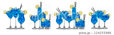 Set of cocktails with decoration from fruits isolated on white background 114255990