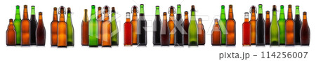 Set of bottle of beer or cider isolated on white background 114256007