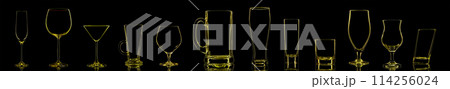 Silhouette of multicolor different glasses on black background Silhouette of multicolor different glasses on black background 114256024