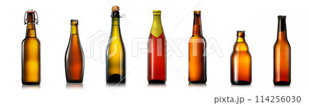 Set of bottle of beer or cider isolated on white background Set of bottle of beer or cider isolated on white background 114256030