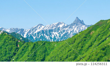 夏の燕岳登山（合戦尾根から望む槍ヶ岳） 114256311