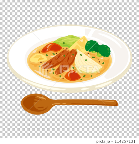 Pot-au-feu served on a plate 114257131