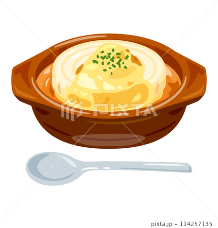 皿に盛られた丸ごとオニオングラタンスープ 皿に盛られた丸ごとオニオングラタンスープ 114257135