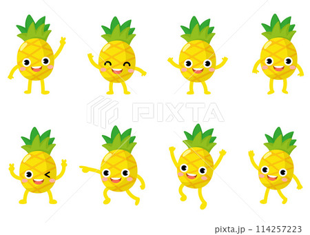 Funny Pineapple Cartoon with arms and legs. fruit cute 114257223