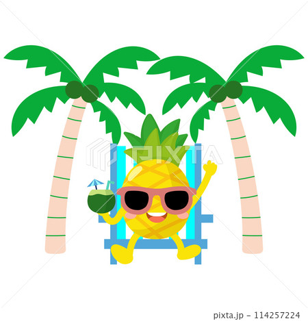 pineapple drinking coconut water, Funny pineapple hello summer 114257224