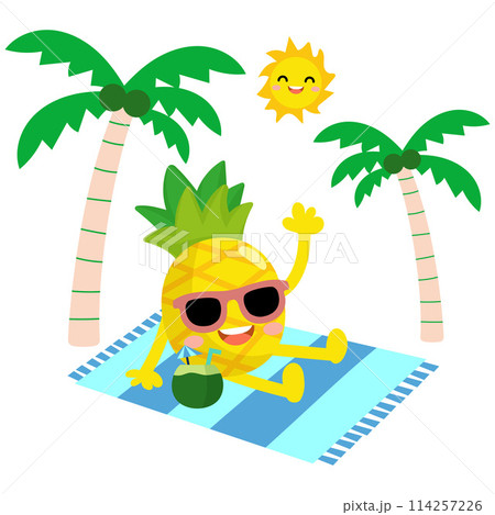 pineapple drinking coconut water, Funny pineapple hello summer pineapple drinking coconut water, Funny pineapple hello summer 114257226