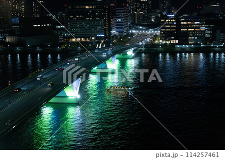 晴海側からライトアップされた豊洲大橋<2024年4月/東京都江東区豊洲> 晴海側からライトアップされた豊洲大橋<2024年4月/東京都江東区豊洲> 114257461