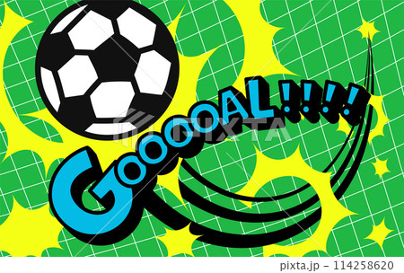 サッカーボールがネットを揺らしゴールが決まった瞬間のイラスト サッカーボールがネットを揺らしゴールが決まった瞬間のイラスト 114258620