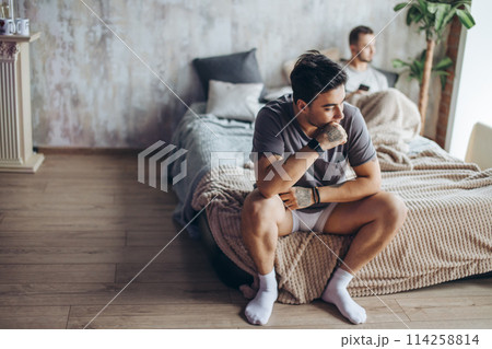 Young gay couple in quarrel at home. LGBT concept 114258814