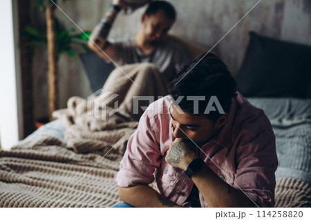 Young gay couple in quarrel at home. LGBT concept 114258820