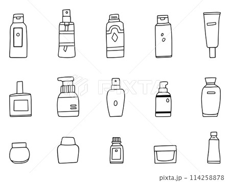 コスメ風の容器いろいろ・線画 114258878