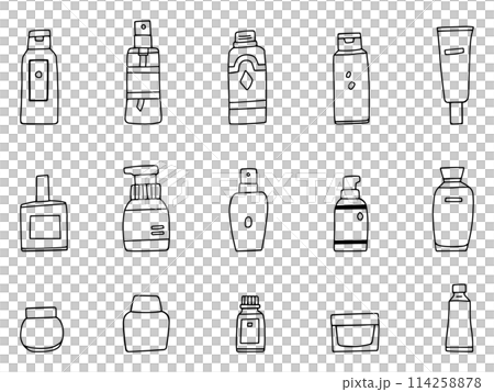 コスメ風の容器いろいろ・線画 114258878