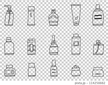 コスメ風の容器いろいろ・線画 114258882
