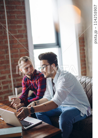 Homosexual partners working at office desk, relationships and business concept 114258907