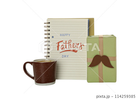 PNG, Happy Father's Day inscription in notebook, isolated on white background. 114259385