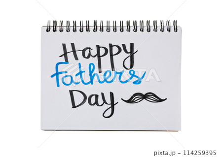 PNG, Happy Father's Day inscription in notebook, isolated on white background. PNG, Happy Father's Day inscription in notebook, isolated on white background. 114259395