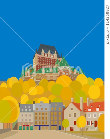 ケベックシティー　quebec city　カナダ　canada　シャトーフロントナック　秋風景 114259927