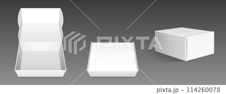 White closed and open cardboard box mockup. White closed and open cardboard box mockup. 114260078