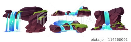 Waterfall and mountain river stream cartoon vector 114260091