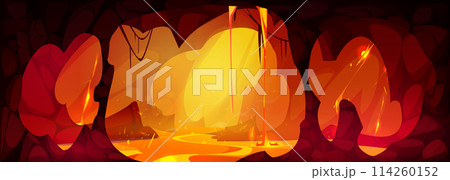 Lava cave game background. Fantasy hell landscape 114260152