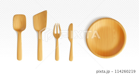 Wooden kitchen utensils set 114260219