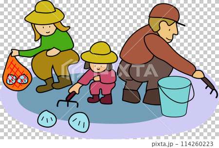 Illustration of a family digging for shells Illustration of a family digging for shells 114260223