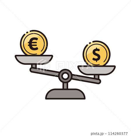 ユーロ安ドル高の外国為替イメージのシンプルなベクターイラスト 114260377