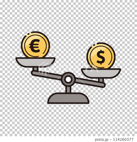 ユーロ安ドル高の外国為替イメージのシンプルなベクターイラスト 114260377