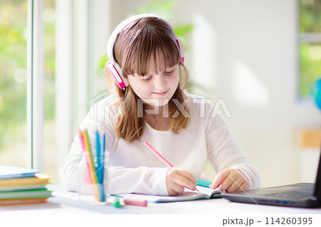 Online remote learning. School kids with computer. Online remote learning. School kids with computer. 114260395