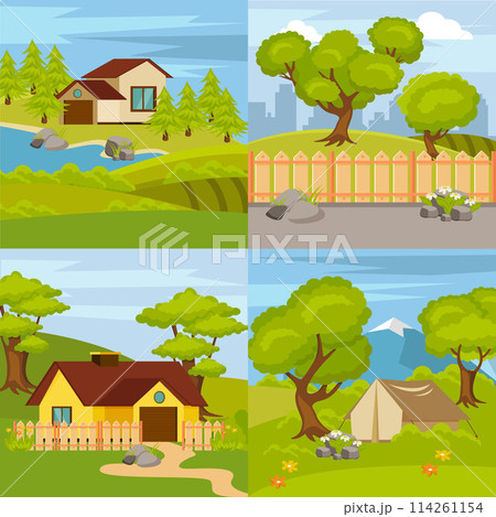 Cartoon landscape illustrations in flat design Cartoon landscape illustrations in flat design 114261154
