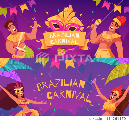 Hand drawn flat cartoon horizontal banner template collection with dancer men and women and confetti 114261170