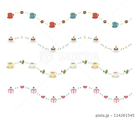 ポップな飾り罫(主線なし):コーヒー・紅茶・スイーツ ポップな飾り罫(主線なし):コーヒー・紅茶・スイーツ 114261545