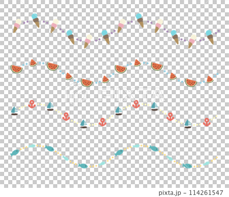 ポップな飾り罫(主線なし):アイス・スイカ・マリン・魚 ポップな飾り罫(主線なし):アイス・スイカ・マリン・魚 114261547