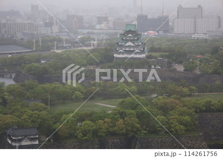 大阪城を望む春の長雨、四月、タワーマンションのラウンジより大阪城公園を望む 大阪城を望む春の長雨、四月、タワーマンションのラウンジより大阪城公園を望む 114261756