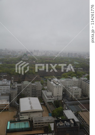 大阪城を望む春の長雨、四月、タワーマンションのラウンジより大阪城公園を望む 大阪城を望む春の長雨、四月、タワーマンションのラウンジより大阪城公園を望む 114261776