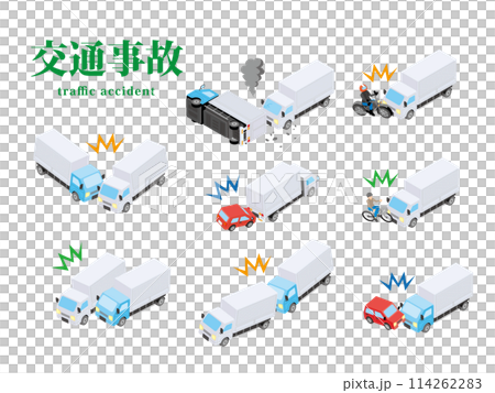 Illustration set 3 of traffic accidents between vehicles (trucks) Illustration set 3 of traffic accidents between vehicles (trucks) 114262283