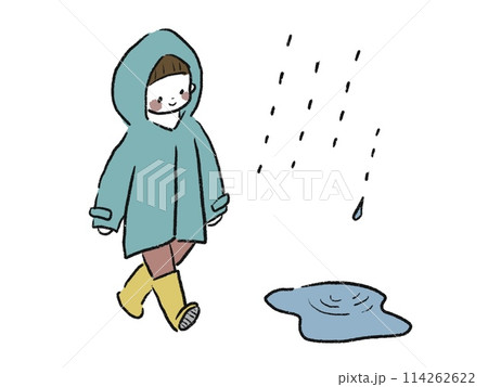 雨降り子どもイラスト(カラー) 114262622