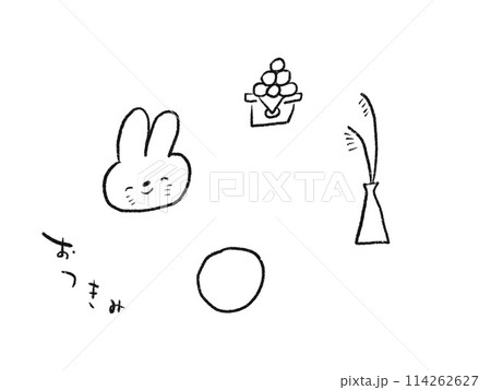 中秋の名月イラスト(モノクロ) 114262627